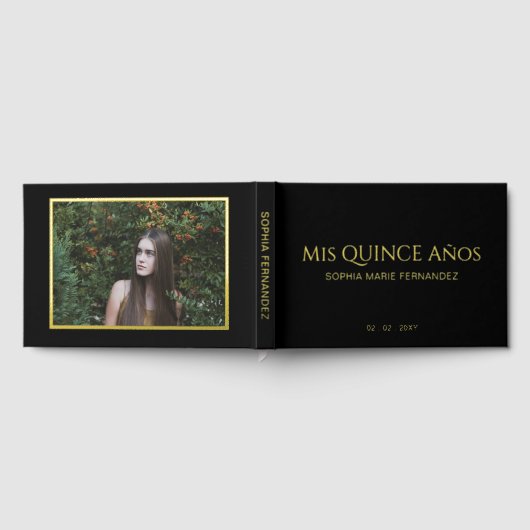 黒エレガントモダン金ゴールド写真キンセアニラ ゲストブック (全面)