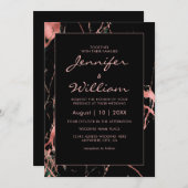 黒エレガントモダン金ゴールド大理石結婚の 招待状 (正面/裏面)