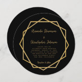 黒エレガントモダン金ゴールド幾何結婚式 招待状 (正面/裏面)