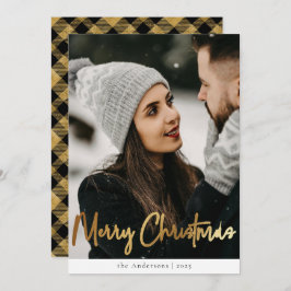 黒エレガントモダン金ゴールド格子模様クリスマスフォト シーズンカード