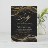 黒エレガントモダン金ゴールド50誕生日インビタ 招待状 (スタンド正面)