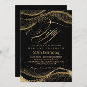 黒エレガントモダン金ゴールド50誕生日インビタ 招待状 (正面/裏面)