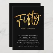 黒エレガントモダン金ゴールド50誕生日 招待状 (正面/裏面)