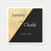 黒エレガントモダン金フォイル結婚ズ スタンダードカクテルナプキン (正面)