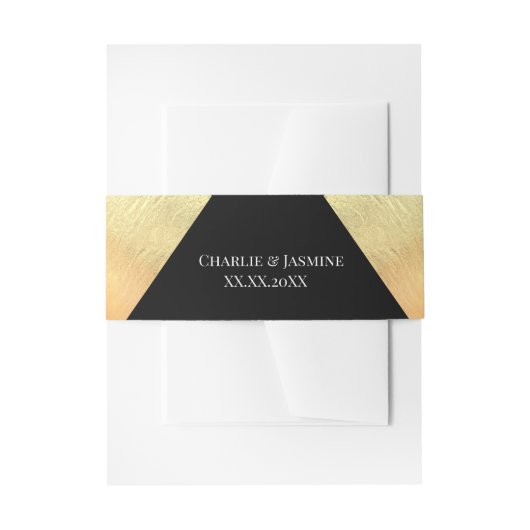 黒エレガントモダン金フォイル結婚ズ 招待状ベリーバンド (正面例)