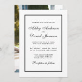 黒エレガントモダン&白の結婚式の招待写真 招待状 (正面/裏面)