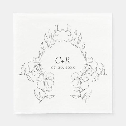 黒エレガントモダン/白フローラリース スタンダードランチョンナプキン (正面)