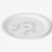 黒エレガントモダン/白フローラリース ペーパープレート (アングル)