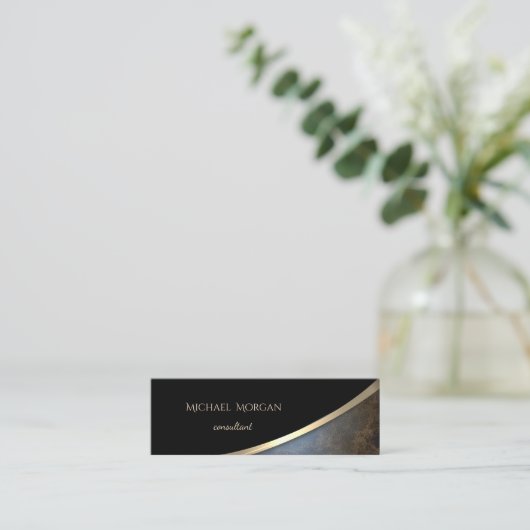 黒エレガントモダン、金ゴールド、レザールック スキニー名刺 (スタンド正面)