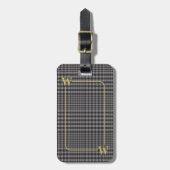 黒エレガントモノグラムのと金ゴールドグレンプレイド ラゲッジタグ (正面縦)