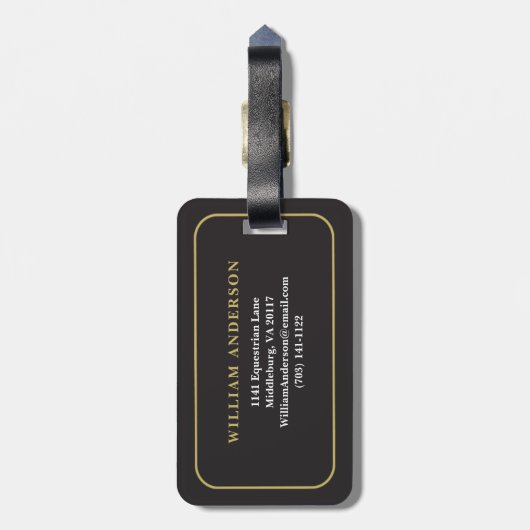 黒エレガントモノグラムのと金ゴールドグレンプレイド ラゲッジタグ (裏面縦)
