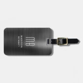 黒エレガントモノグラムのブラシ仕上げ金属 ラゲッジタグ (正面横)