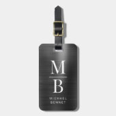黒エレガントモノグラムのブラシ仕上げ金属 ラゲッジタグ (正面縦)