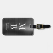 黒エレガントモノグラムのブラシ仕上げ金属 ラゲッジタグ (正面横)