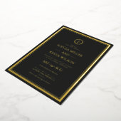 黒エレガントモノグラムのモダン結婚金ゴールド 箔招待状 (回転した状態)