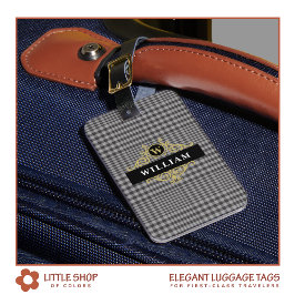 黒エレガントモノグラムの金ゴールドグレープレイド ラゲッジタグ