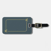 黒エレガントモノグラムの金ゴールドブルーピンストライプ ラゲッジタグ (正面横)