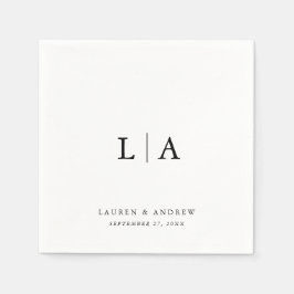 黒エレガントモノグラムシンプルミニマ結婚リスト スタンダードカクテルナプキン