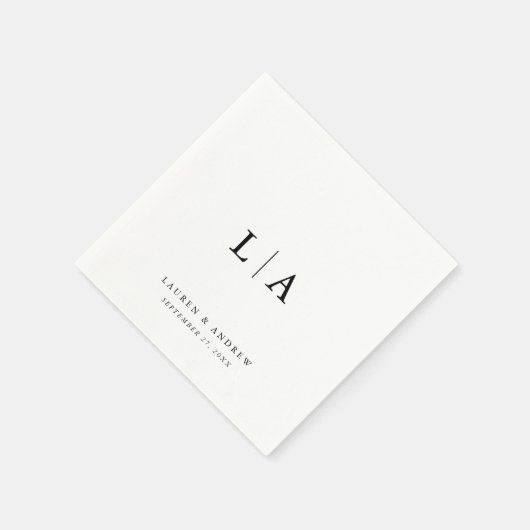 黒エレガントモノグラムシンプルミニマ結婚リスト スタンダードカクテルナプキン (角)