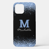 黒エレガントモノグラムライトブルーグリッター Case-Mate iPhoneケース (裏面)