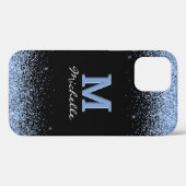 黒エレガントモノグラムライトブルーグリッター Case-Mate iPhoneケース (裏面 (横))