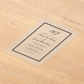 黒エレガントモノグラム書道結婚枠 アクリル招待状 (レイダウン)