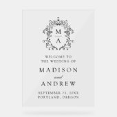 黒エレガントモノグラム結婚クレスト アクリルサイン (正面)