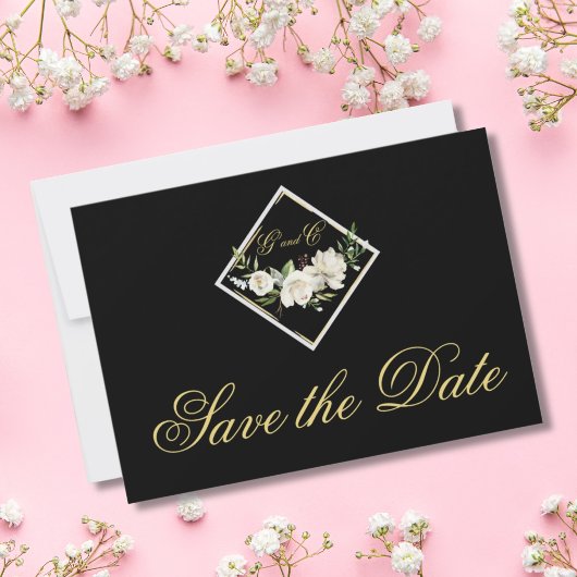 黒エレガントモノグラム金ゴールド保存日 セーブザデート