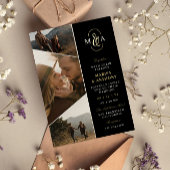 黒エレガントモノグラム非対称結婚写真 箔招待状