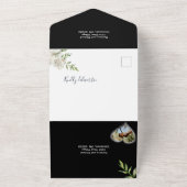 黒エレガントユニークと白のフローラ写真 オールインワン招待状 (外側)