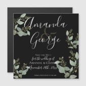 黒エレガントユーカリ葉の日を保存 マグネット招待状 (正面/裏面)