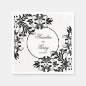 黒エレガントレース白ダマスク スタンダードカクテルナプキン (正面)