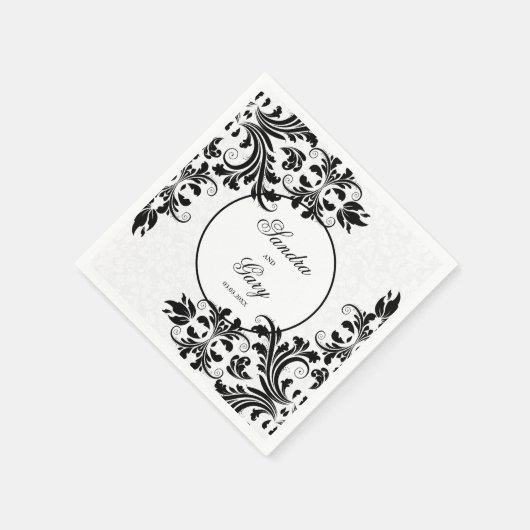 黒エレガントレース白ダマスク スタンダードカクテルナプキン (角)