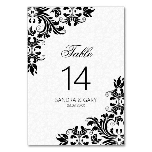 黒エレガントレース白ダマスク テーブルナンバー (正面)