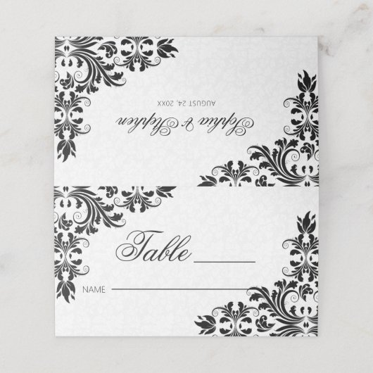 黒エレガントレース白ダマスク プレイスカード (外部開封)