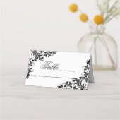 黒エレガントレース白ダマスク プレイスカード (正面)