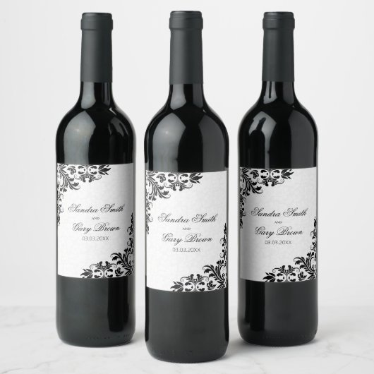 黒エレガントレース白ダマスク ワインラベル (ボトル)