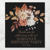 黒エレガントワインラベルの秋水色フローラ ワインラベル (シングルラベル)