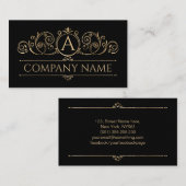 黒エレガントヴィンテージスワールモノグラム金ゴールド 名刺 (正面/裏面)