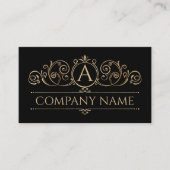 黒エレガントヴィンテージスワールモノグラム金ゴールド 名刺 (正面)