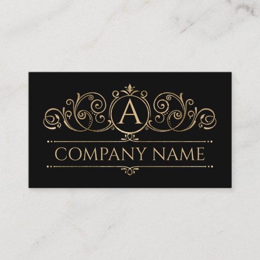黒エレガントヴィンテージスワールモノグラム金ゴールド 名刺 (正面)