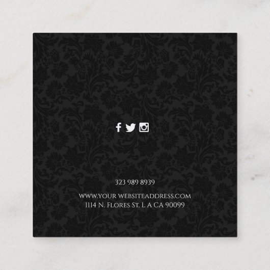 黒エレガントヴィンテージダマスパターン スクエア名刺 (裏面)