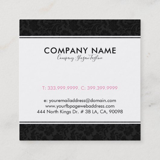 黒エレガントヴィンテージダマスパターン スクエア名刺 (裏面)