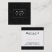 黒エレガントヴィンテージダマスパターン スクエア名刺 (正面/裏面)