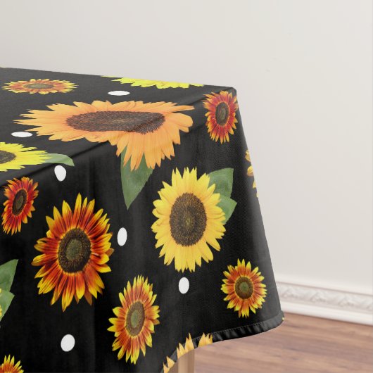 黒エレガントヴィンテージフローラひまわり水玉模様 テーブルクロス (インサイチュ)