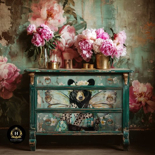 黒エレガントヴィンテージフローラベアデコパージュ 薄葉紙