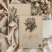 黒エレガントヴィンテージフローラ素朴クラフト結婚ズ 招待状