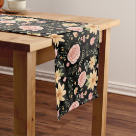 黒エレガントヴィンテージ山花バラ模様 ロングテーブルランナー
