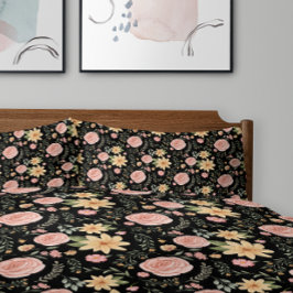 黒エレガントヴィンテージ山花バラ模様 枕カバー