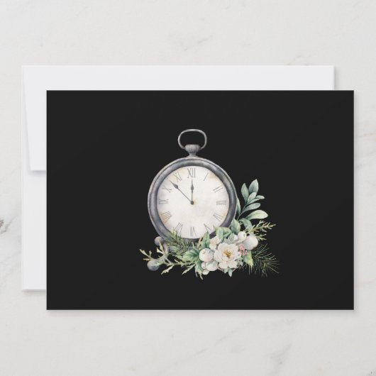 黒エレガントヴィンテージ時計のホワイトローズ結婚 セーブザデート (裏面)